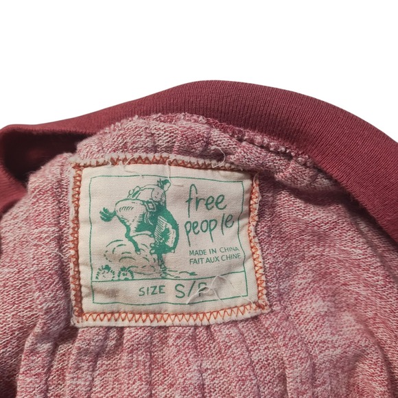 Vintage Free People Red Henley Long Sleeve Top Y2K 100% Cotton Heathered Size S - Picture 8 of 10
